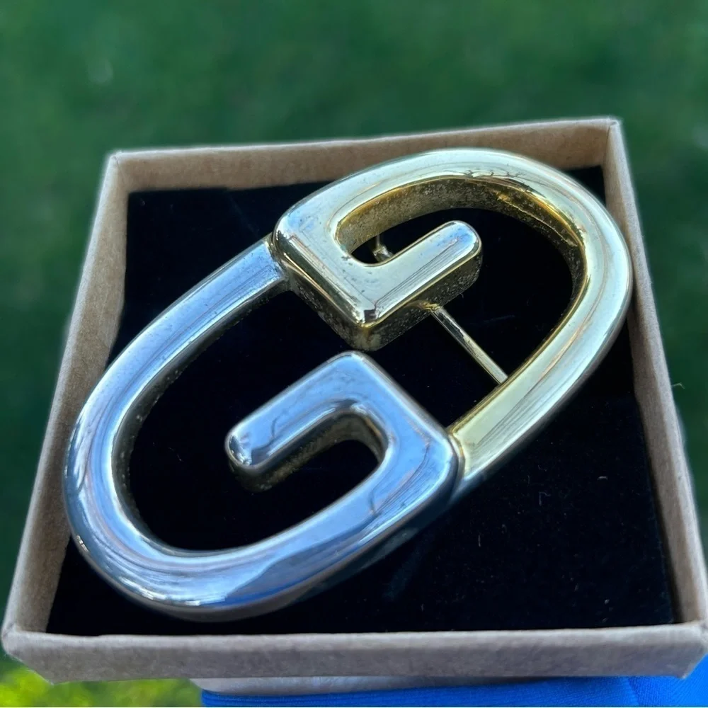 Vintage Gucci Double G GG Two-Tone Belt Buckle Made in Italy